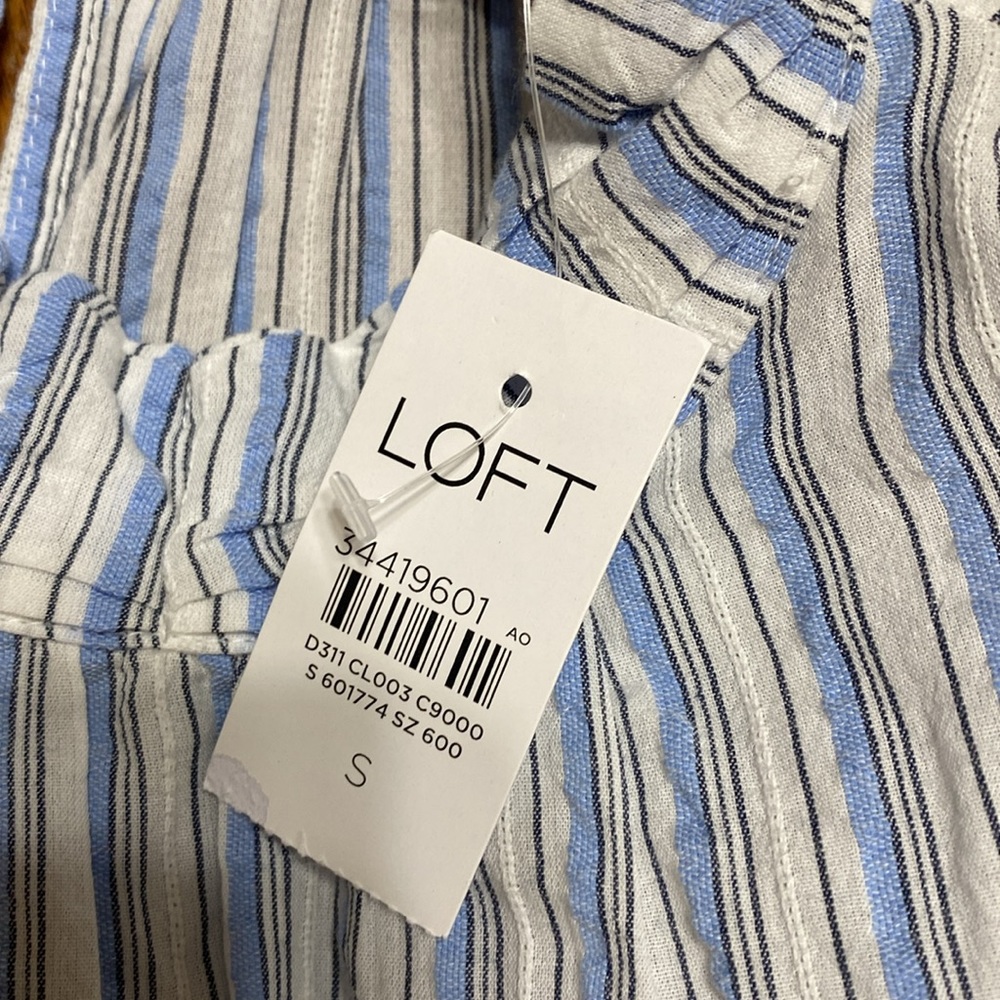 Loft mock neck blue white & black striped long sleeve top size Small - Picture 7 of 8